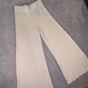 ZARA Women's Knit Wide Leg Lounge Pants Size Small Cream Ribbed Pull On Cozy
